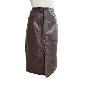 INC Pencil Skirt Women's 6 Small‎ Brown Snake Embossed Faux-Leather Pockets NEW